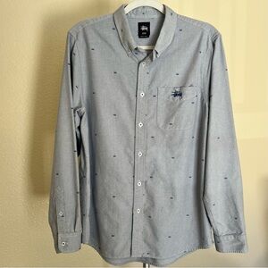 STÜSSY Light Blue Crown Embroidered Oxford Shirt M*Read*